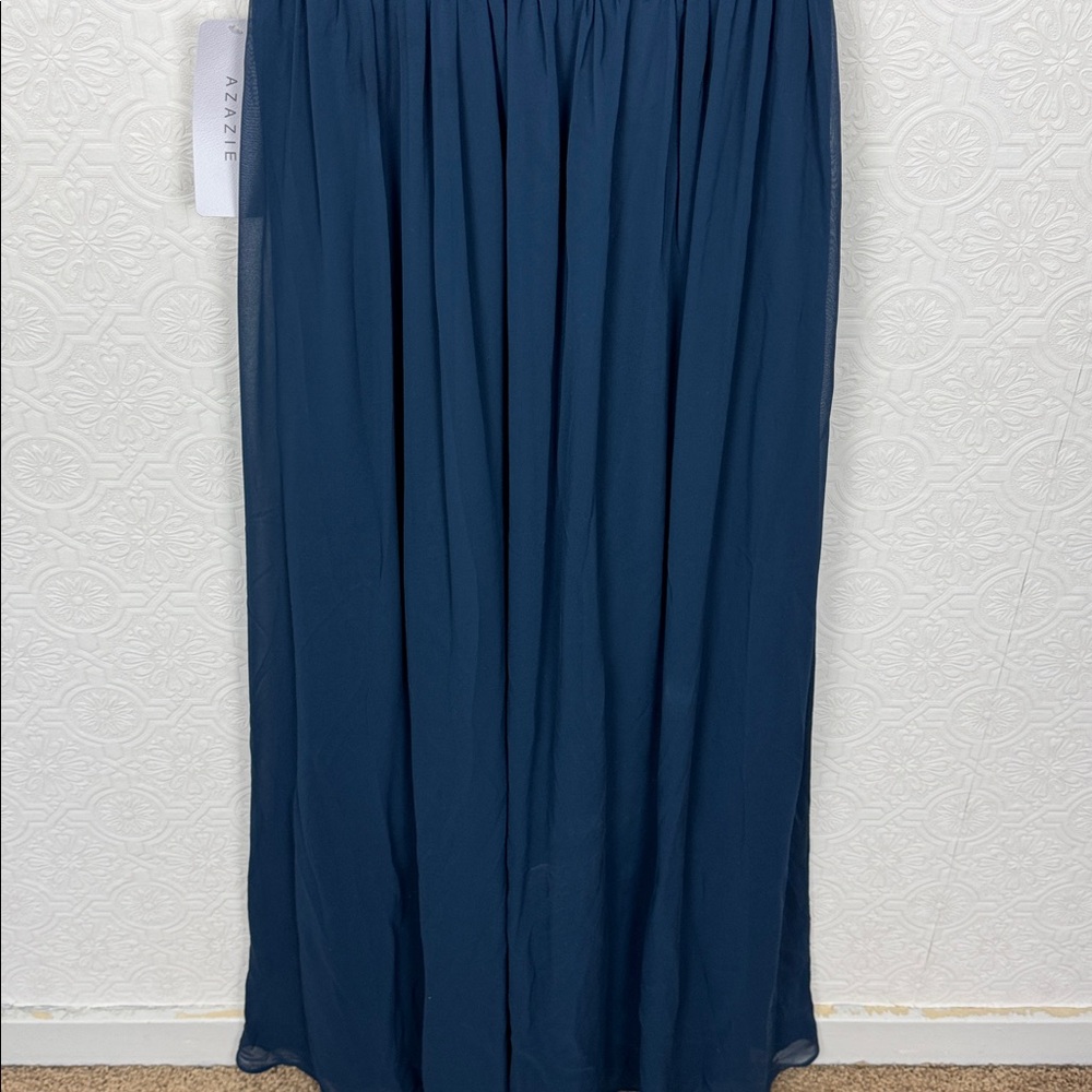 Azazie Zapheira Dark Navy Bridesmaid Dress US 10 A10 Chiffon Maxi Gown - Picture 8 of 13